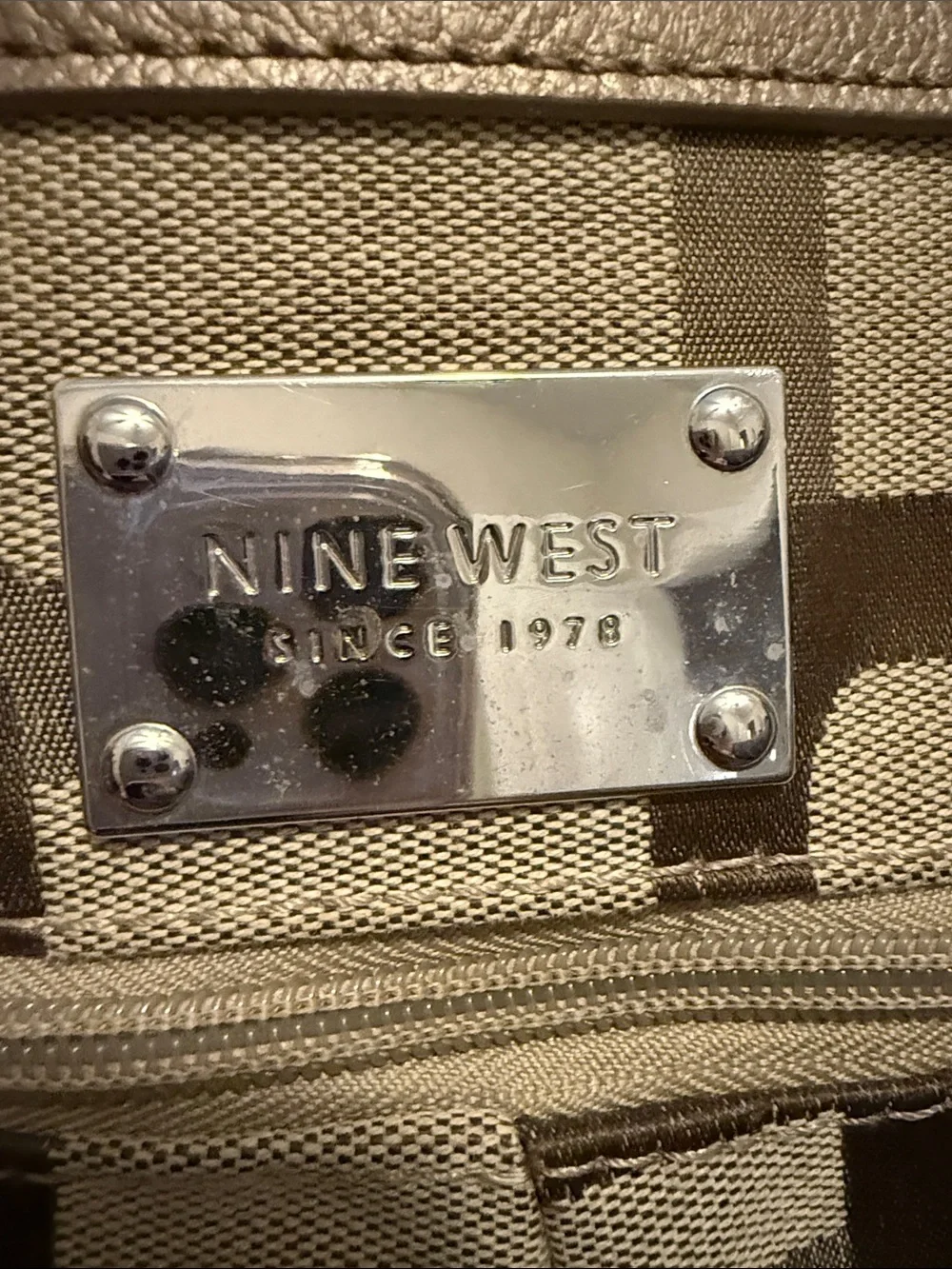 Nine West Beige and Brown Geometric Satchel